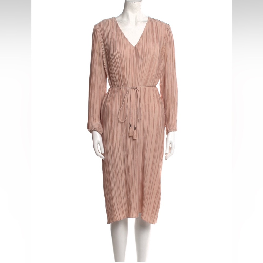 Elegant Pleated v neck midi Pink Dress